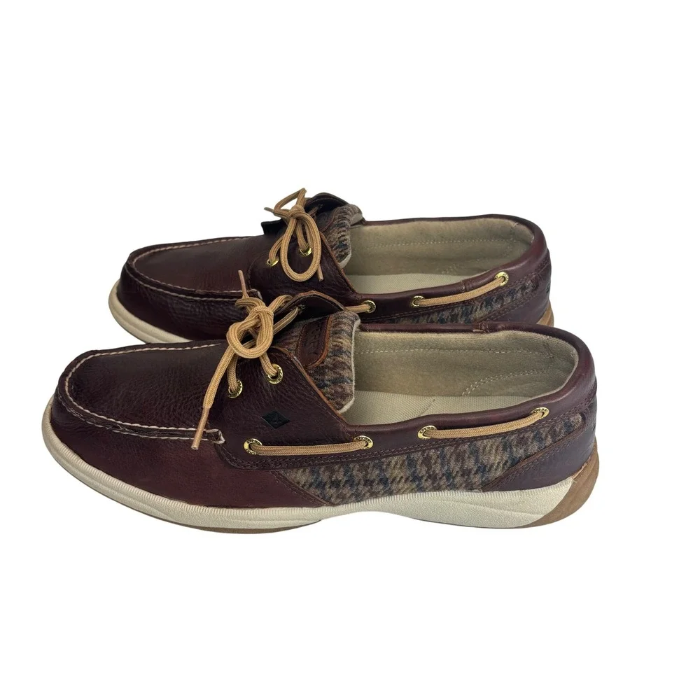 Sperry Boat Shoes Mens 11M Brown Leather Wool Tweed STS99113 Preppy